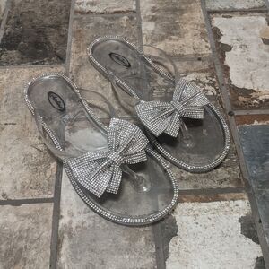 Atalina Bling Rhinestone Bow Slide Flat Jelly Sandal Flip Flops Open Toe size 7